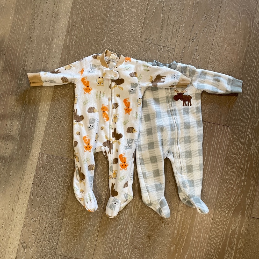 Cozy Baby 0-3 Month Pajamas Hudson Baby Bundle - Animal Print and Plaid